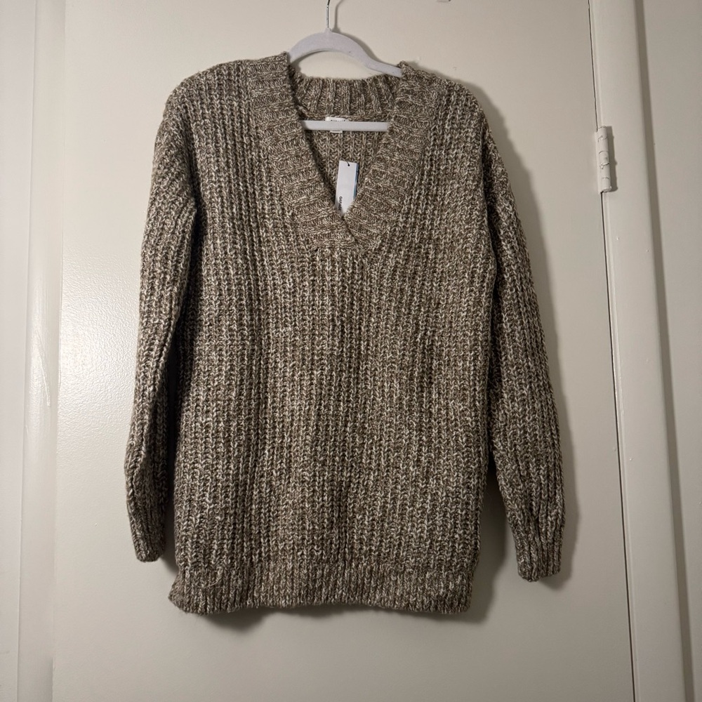 Garage V-Neck Oversized Sweater in Brown and Cream